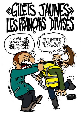 Gilets jaunes les Français divisés. Image drôle sur https://www.blagues-en-stock.org