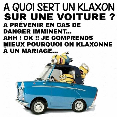 Pourquoi on klaxonne à un mariage. Les Minions sur https://www.blagues-en-stock.org