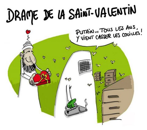 Drame de la Saint Valentin. - Rhooo... tous les ans il vient casser les pieds ! image drôle https://www.blagues-en-stock.org